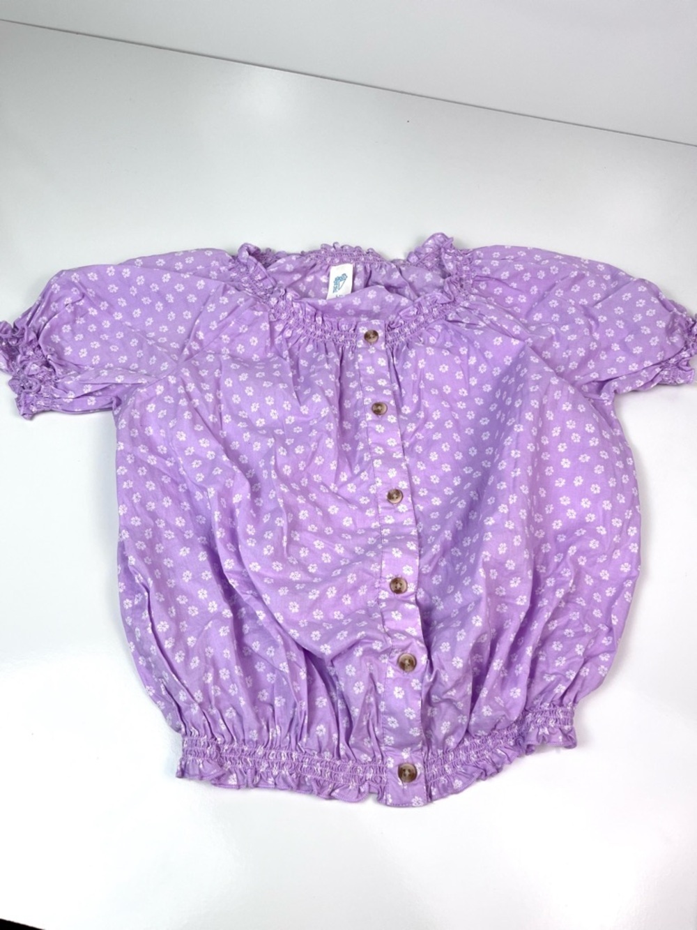 There Abouts Purple Floral Kids Girls Peasant Top Blouse Sz Large 14